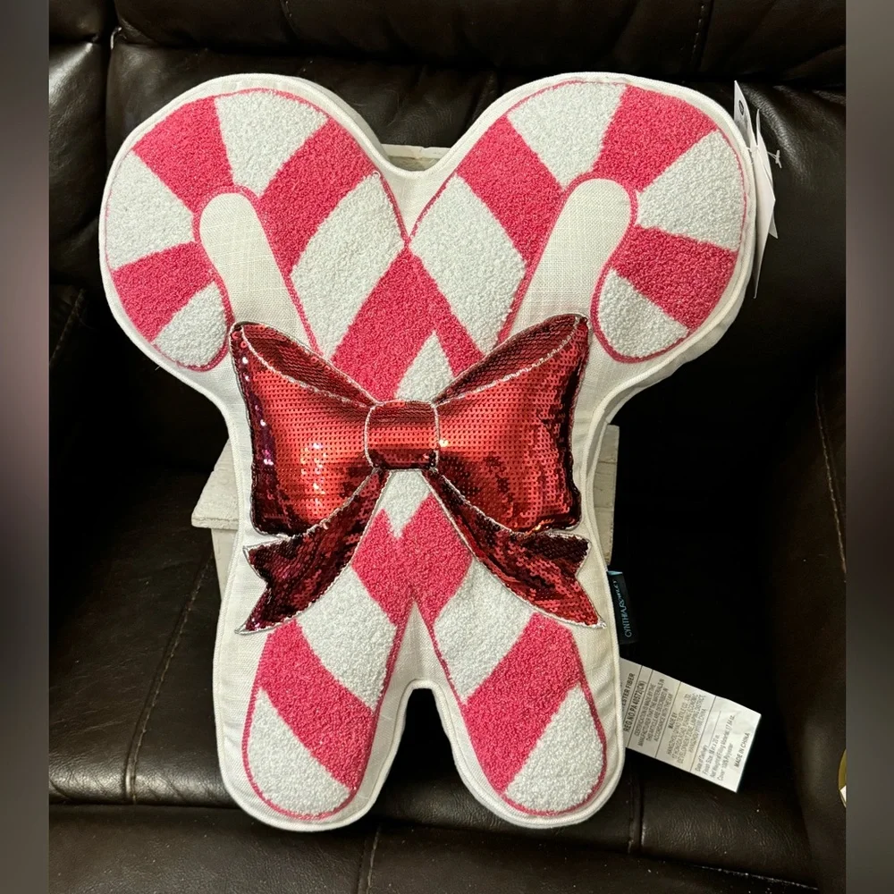 Candy cane bow pillow